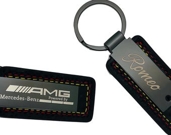 Personalisable AMG Mercedes Benz, Leather and Metal KeyChain, Perfect Gift & Accessory for Mercedes and AMG Admirers - Gift Box Optional