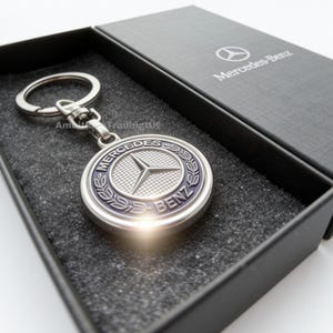 Personalised Mercedes Benz Keyring, Engraved Solid Wreath Badge Keychain, Car Key Accessory Gift for Him, Mercedes Owner Gift, Custom Name