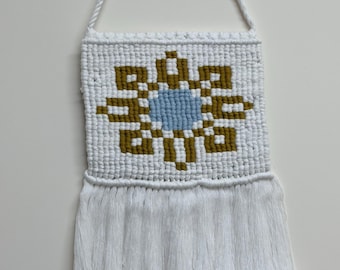 Handmade Macrame Pixel Mustard Flower Cotton Wall Hanging