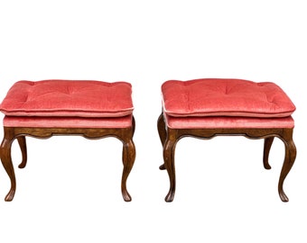 Pair of Vintage Drexel Heritage  French Button Tufted Benches/Ottomans
