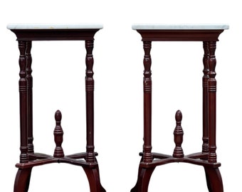 Pair of Vintage Mahogany Marble Top Side Tables