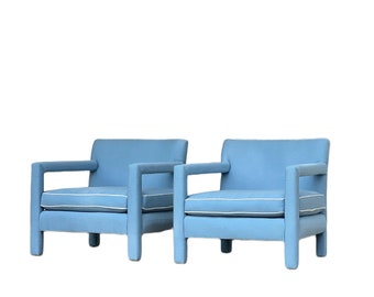 Pair of Large Coastal Parsons Chairs in the Style of Milo Baughman