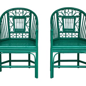 Mid 20th Century Bamboo Brighton Pavilion Style Accent Chairs -A Pair