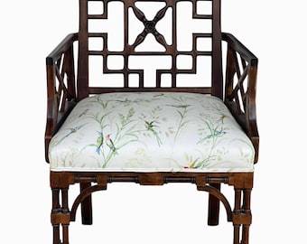 Antique George III Chinese Chippendale Armchair in Thibaut for Scalamandre