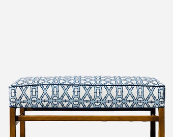 Josef Frank Style Bench With Bamboo Trellis Upholstery