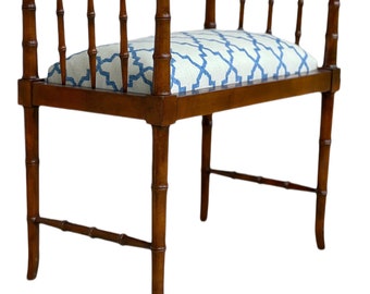 Baker Furniture Company Faux Bamboo Bench Scalamandre Upholstery