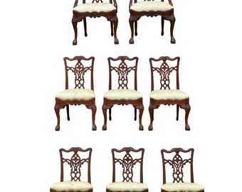 Set of Eight Georgian Style Carved Mahogany Arm Chair with Hariy - Paw Feet