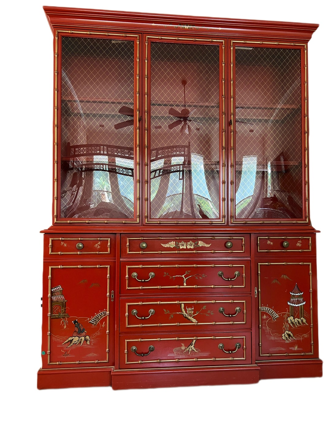 Vintage Hollywood Regency Faux Bamboo Jasper China Cabinet/secretary - Etsy
