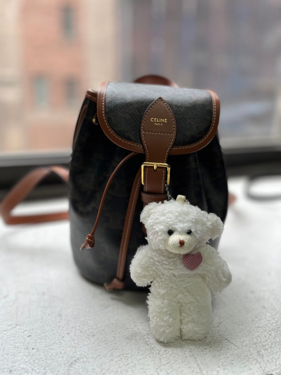 Brown Leather Backpack with Bear keychain Vintage Leather Smokey Bear Backpack Hanger or Key Chain-KCS main image 3