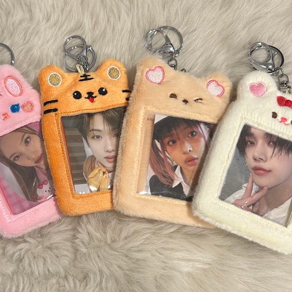 Cute Animal Kpop Photocard Holder Keychain & ONE Mini Random Album Two Piece Set/Polaroid holder/ID holder (READ description for details)