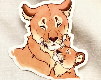 Lioness and Cub Vinyl Sticker, Lion Sticker, Mother and Child Sticker, Cat Sticker, Lioness Sticker, Wildlife Sticker, Sticker, Animal Art