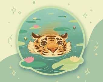 Swimming Tiger Sticker, Tiger Sticker, Animal Sticker, Cute Stationary, Tiger Decal, Cute Sticker, Die Cut, Vinyl Sticker, Handmade, Tiger