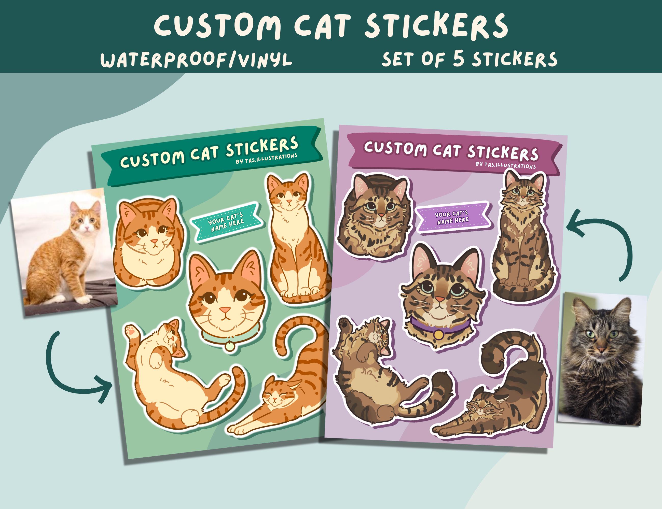 Custom Cat Sticker Sheet, Waterproof, Vinyl, personalised cat sticker sheet