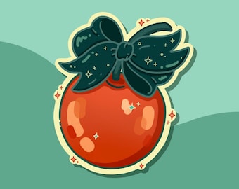 Pegatina de cereza festiva, pegatina de cereza, pegatina de fruta, papelería bonita, pegatina bonita, troquelada, pegatina de vinilo, hecha a mano