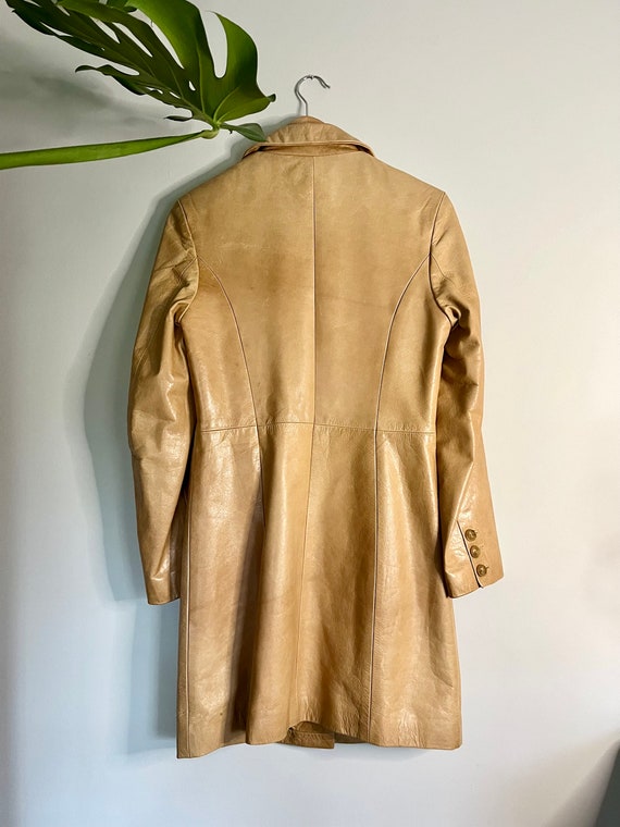 Vintage Tan Leather Trench Coat - image 3