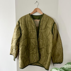 Vintage Olive Green Liner Jacket Military Retro M65 Utility