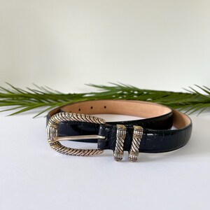 Vintage Black Leather Belt With Silver Buckle - Etsy display picture 1