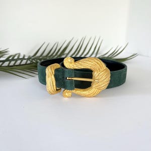 Vintage Aqua Suede Belt with Gold Buckle