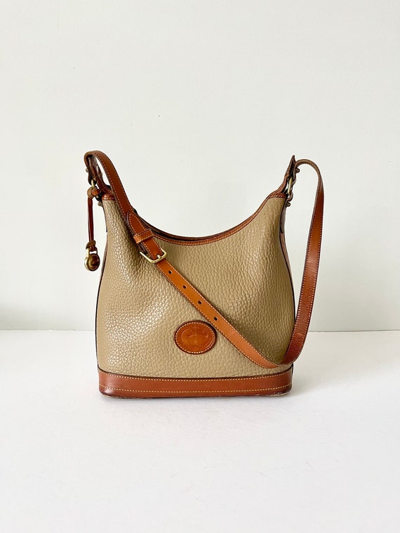 Vintage Dooney & Bourke Taupe and Brown Leather P… - image 1