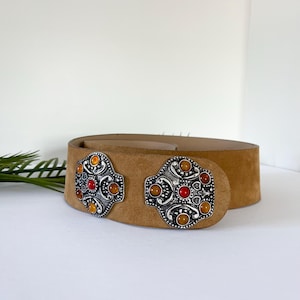 Vintage Italian Suede Leather Gem Belt