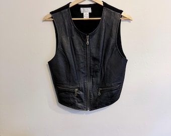 Vintage zwart leren vest