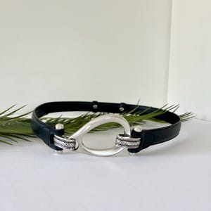 Vintage Black Leather Belt with Silver Hook