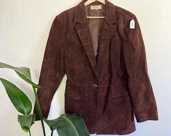 Vintage Brown Suede Leather Blazer Jacket