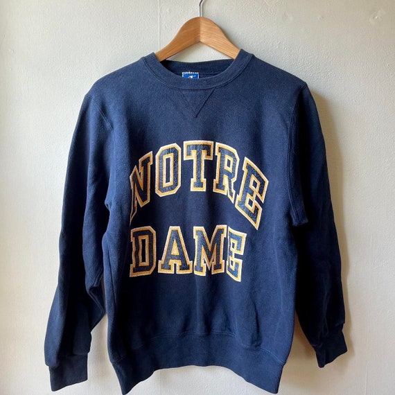 Vintage Notre Dame University Navy Blue Crew Swea… - image 1