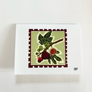 Juego de tarjetas de felicitación con sellos vintage de higos naturalistas