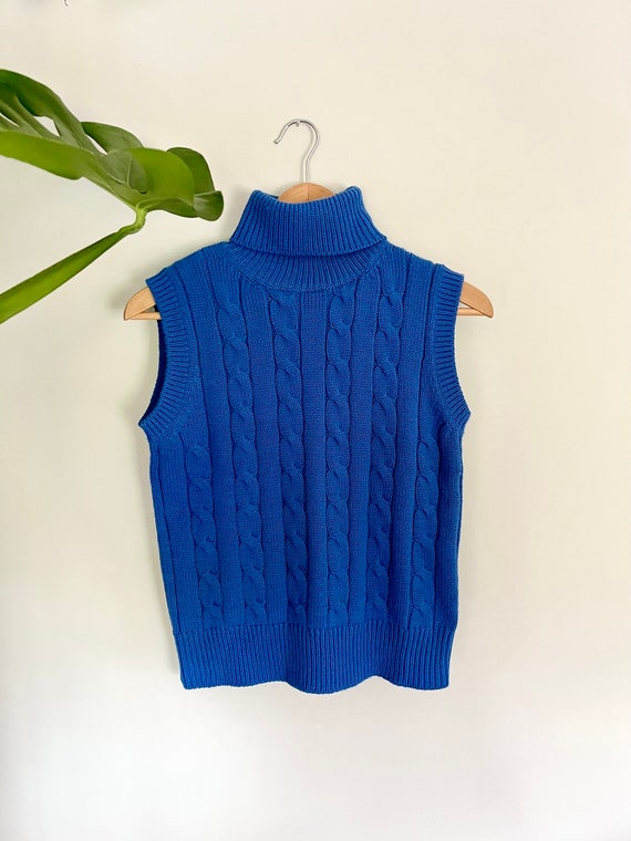 Royal Blue Acrylic Knit Turtleneck Tank Top