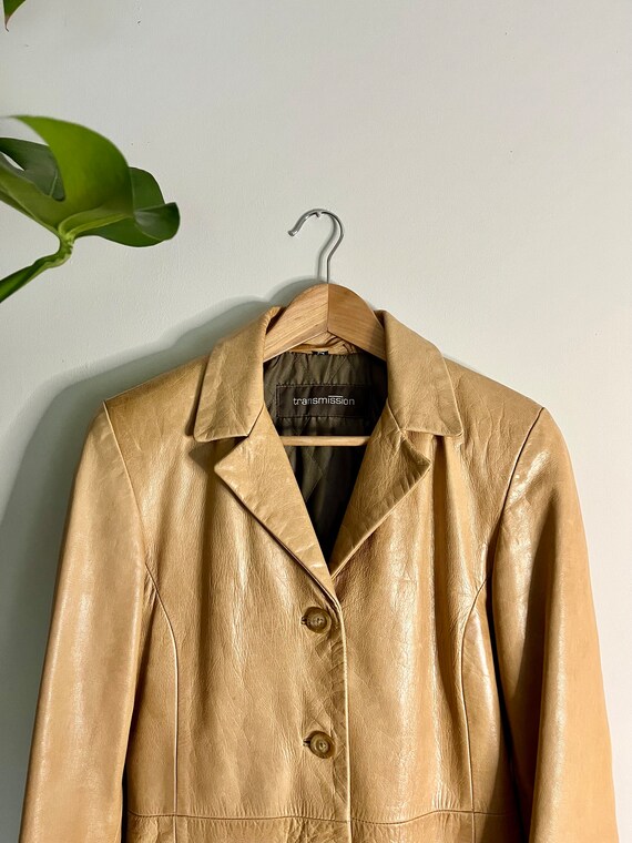 Vintage Tan Leather Trench Coat - image 2