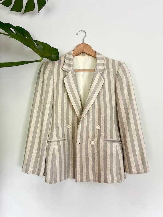 Vintage Linen Blend Striped Blazer Jacket