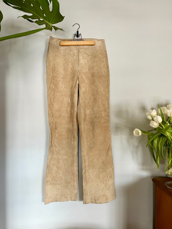 Vintage Tan Leather Suede Panel Leather Pants