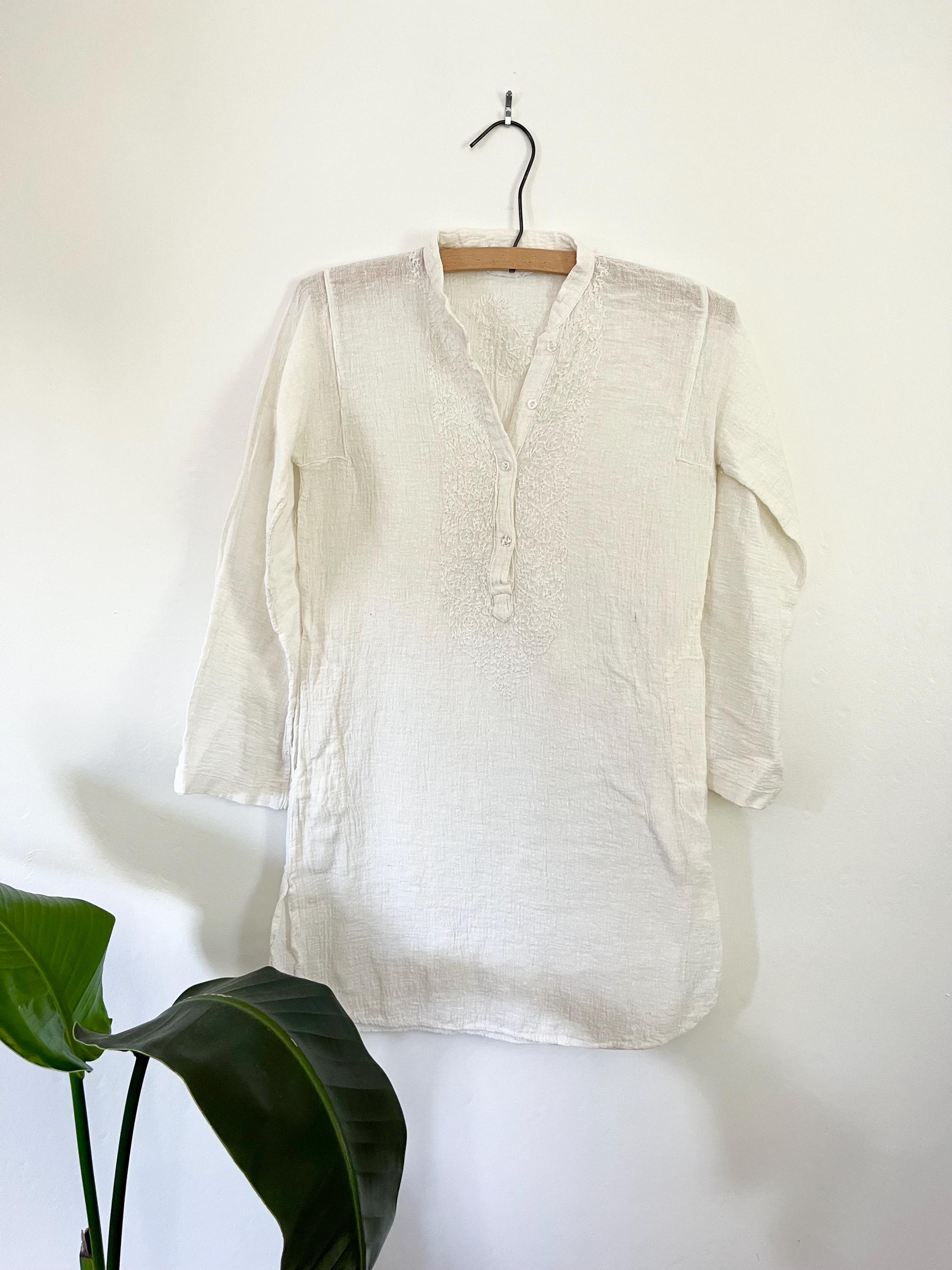 Vintage 1960s Cotton Indian Kurta Tunic Blouse