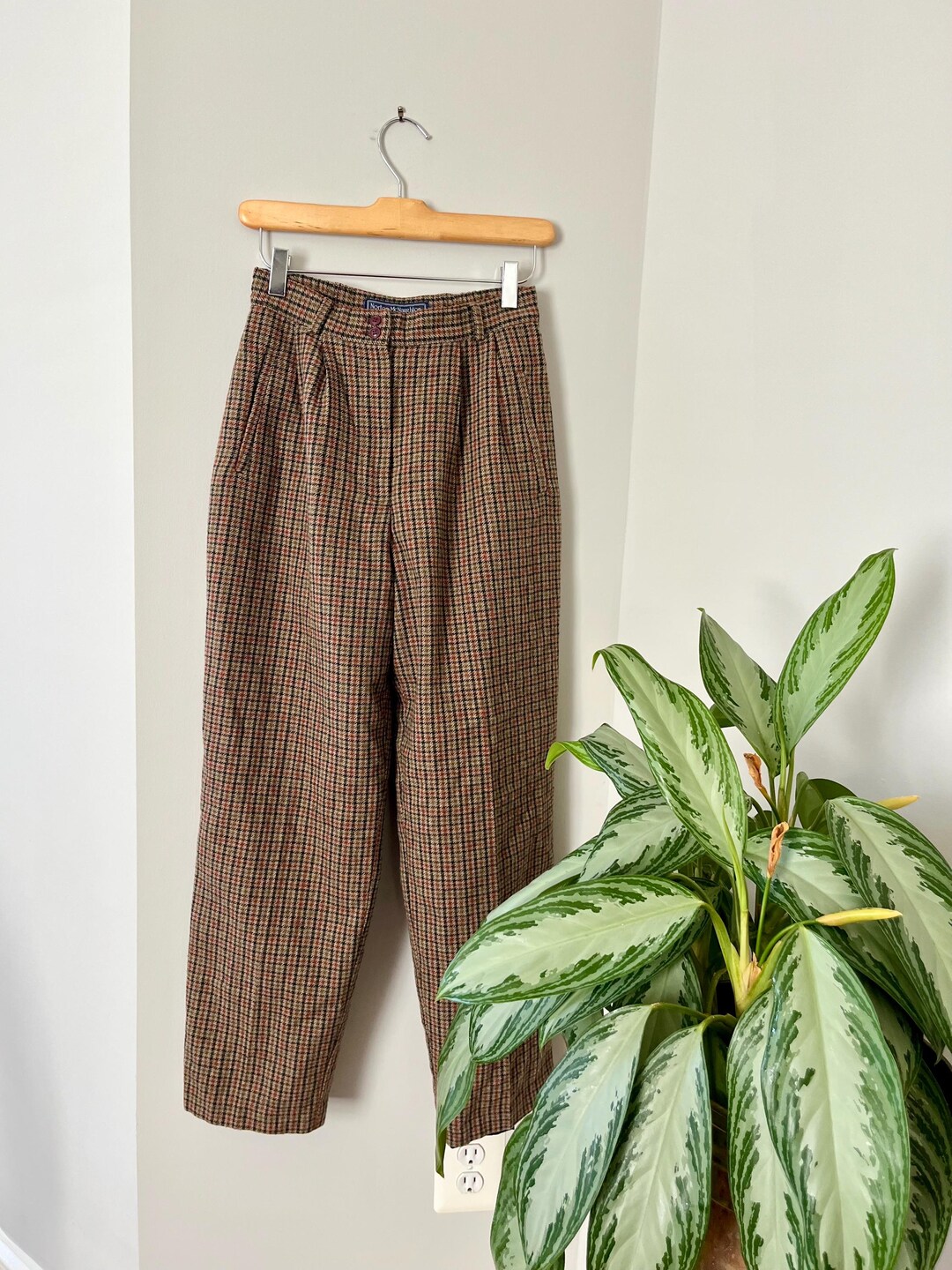 Retro Loose Straight Plaid Trousers