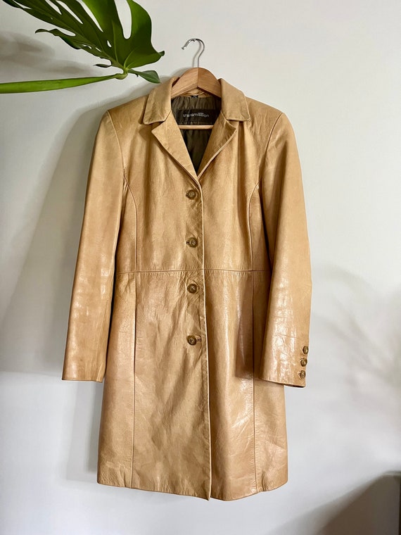 Vintage Tan Leather Trench Coat