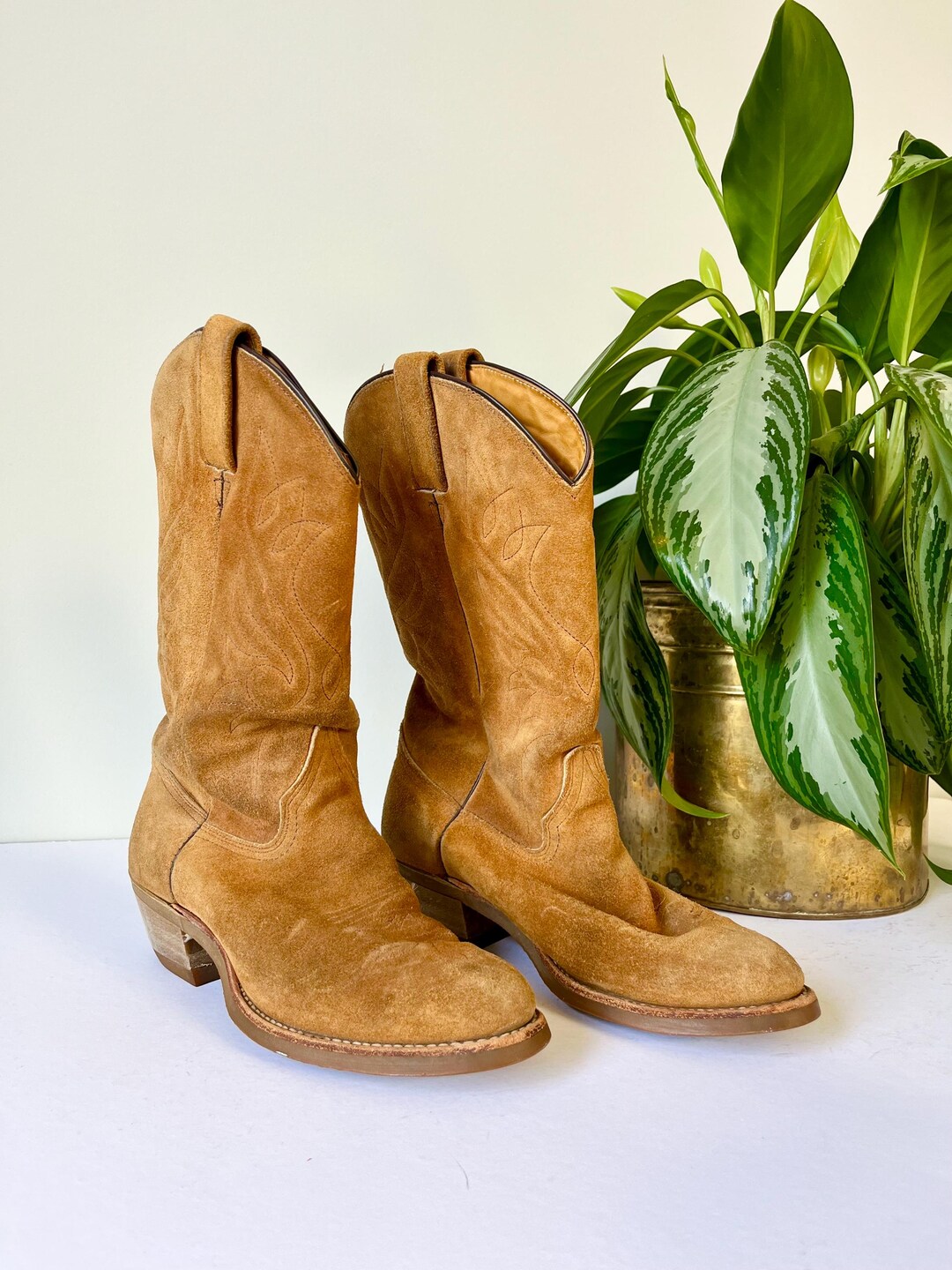 Vintage Brown Suede Leather Cowboy Boots - Etsy