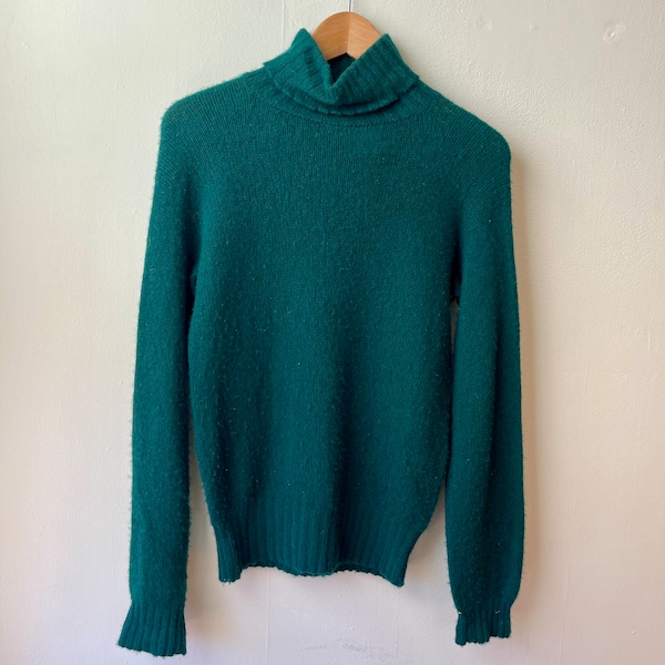 Pull à col roulé en cachemire vert vintage