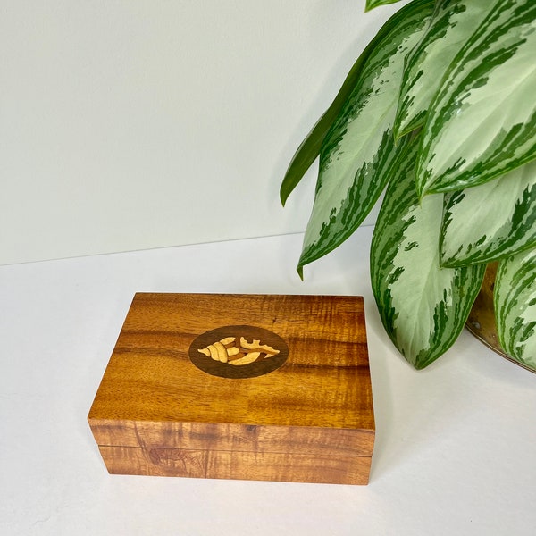 Handmade Wooden Jewelry Box with Conch Shell Inlay Detail