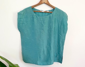 Vintage 1960s Aqua Blue Silk Blouse