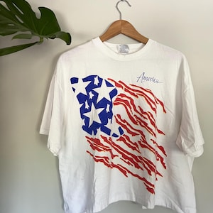 Vintage 1980s American Flag Cropped Single Stitch Tee Shirt