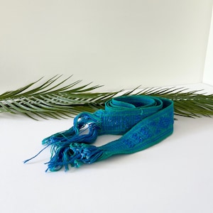 Boho Blue Embroidered Tie Belt