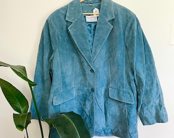 Vintage Blue Suede Leather Blazer Jacket