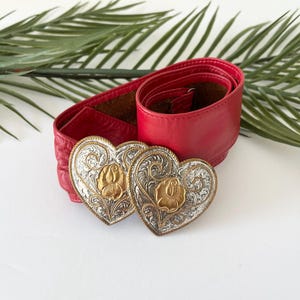 Vintage 1980s Red Leather Belt with Heart Buckle