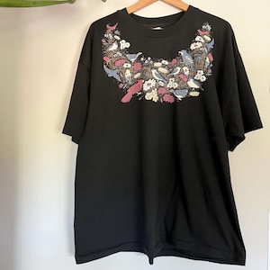 Vintage Birds and Flowers Graphic Single Stitch Tee Shirt