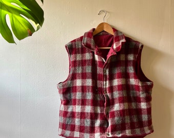 Vintage Woolrich Reversible Flannel Vest Red Checkered