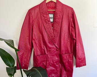 Jaqueta de couro vermelha vintage dos anos 80