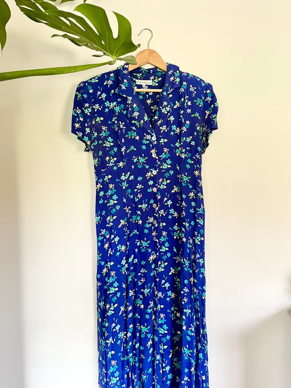 Vintage Blue Floral Maxi Dress