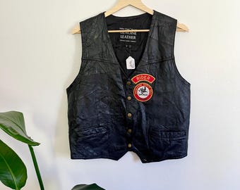 Vintage Black Leather Biker Vest