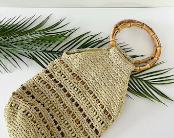 Bolso tote vintage tejido con asas de bambú